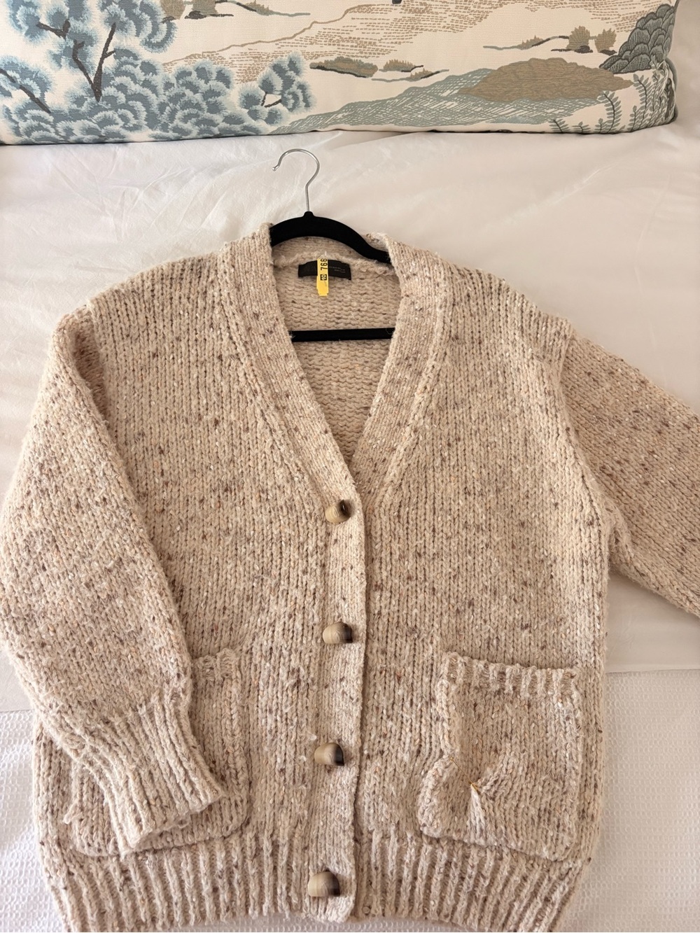 Zara Cozy Button-Front Chunky Knit Cardigan Sweater - marled Beige